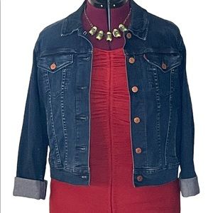 Levi’s dark blue cropped denim jean jacket Women’s size L Lrg Large